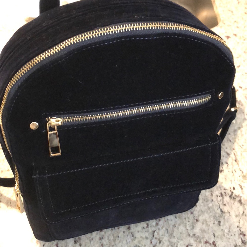 Dark navy velour backpack NWT